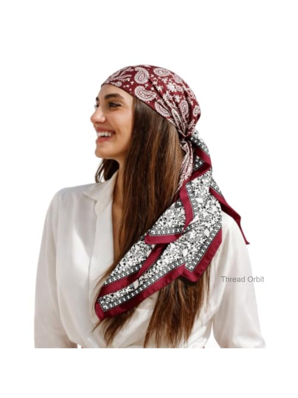 Satin Head Scarf 35" Large Square Bandana Polyester Hair Wrap